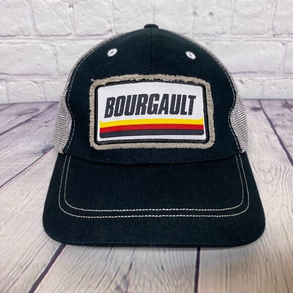 Trucker Hat Mesh Cap Strap Back Black Gray One Size Fits All BOURGAULT Patch - Picture 5 of 8